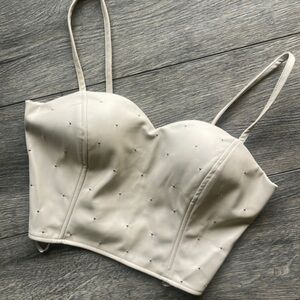 NWT Say What top faux leather cream spaghetti strap with silver accents size M